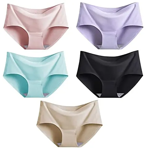 LIECRY ART Women Seamless Panty Womens Silk Panties Women Hipster Panties Medium Waist Briefs Hipster Underwear Pack of 5