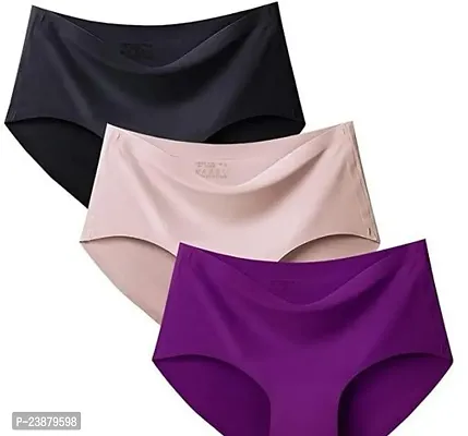 Stylish Multicoloured Silk Solid Briefs For Women Pack Of 3-thumb0