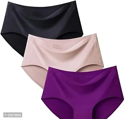 Stylish Multicoloured Silk Solid Briefs For Women Pack Of 3-thumb0