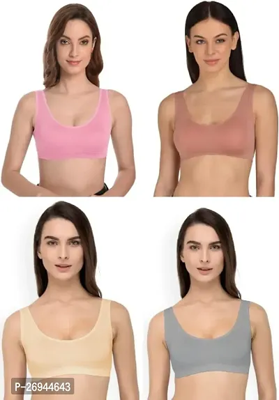 Cotton Full Coverage Non Padded Wire Free Air Sports Bra for Women   Girls  Pack of 3-thumb0
