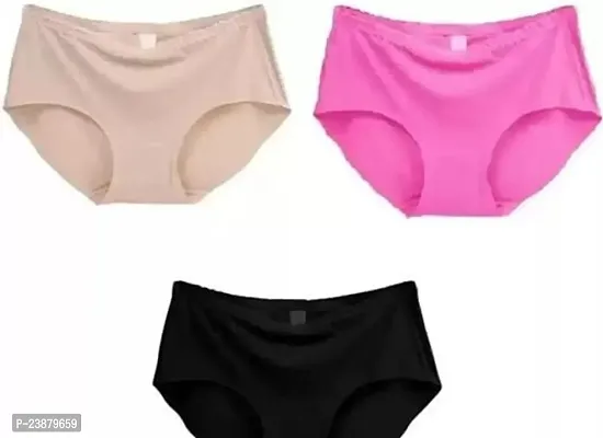 Stylish Multicoloured Silk Solid Briefs For Women Pack Of 3-thumb0