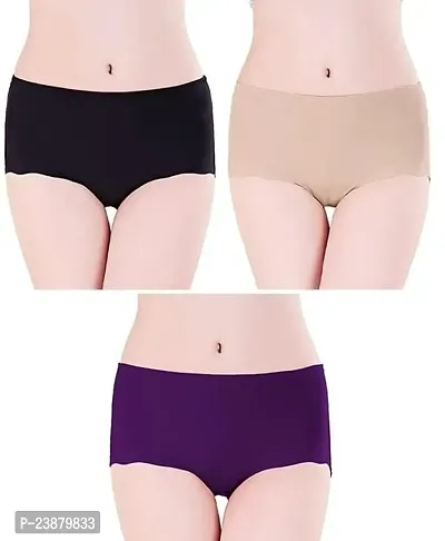 Stylish Multicoloured Silk Solid Briefs For Women Pack Of 3-thumb0