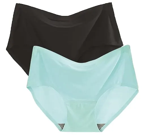 SHOPPY VILLA Women's Silk Brief (Pack of 3) (Victoriya Panty_BLACK BABY PINK_Free Size)