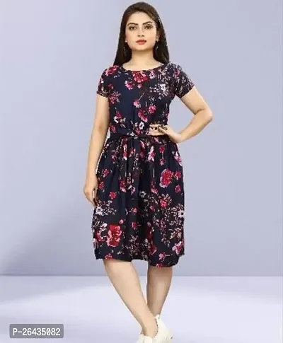 Stylish Multicolored Crepe Abstract Print A-Line Dress For Women