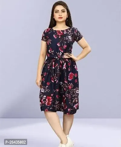 Stylish Multicolored Crepe Abstract Print A-Line Dress For Women-thumb0