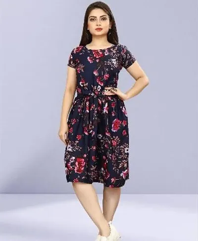 Stylish Crepe Abstract Print A-Line Dress For Women