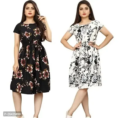 Stylish Multicolored Crepe Abstract Print A-Line Dress For Women Pack Of 2-thumb0