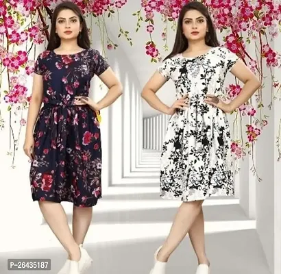 Stylish Multicolored Crepe Abstract Print A-Line Dress For Women Pack Of 2-thumb0