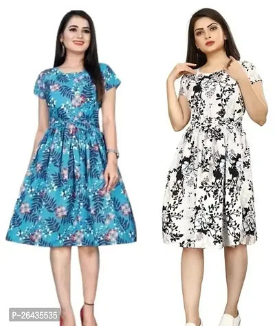 Stylish Multicolored Crepe Abstract Print A-Line Dress For Women Pack Of 2-thumb0