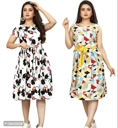 Stylish Multicolored Crepe Abstract Print A-Line Dress For Women Pack Of 2-thumb0