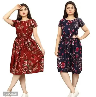 Stylish Multicolored Crepe Abstract Print A-Line Dress For Women Pack Of 2