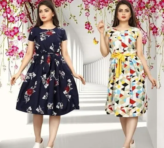 Stylish Crepe Dresses For Women Pack Of 2