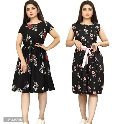 Stylish Multicolored Crepe Abstract Print A-Line Dress For Women Pack Of 2