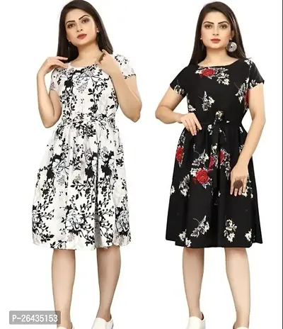 Stylish Multicolored Crepe Abstract Print A-Line Dress For Women Pack Of 2-thumb0