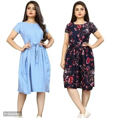 Stylish Multicolored Crepe Abstract Print A-Line Dress For Women Pack Of 2