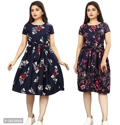 Stylish Multicolored Crepe Abstract Print A-Line Dress For Women Pack Of 2