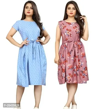 Stylish Multicolored Crepe Abstract Print A-Line Dress For Women Pack Of 2