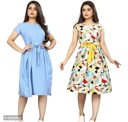 Stylish Multicolored Crepe Abstract Print A-Line Dress For Women Pack Of 2