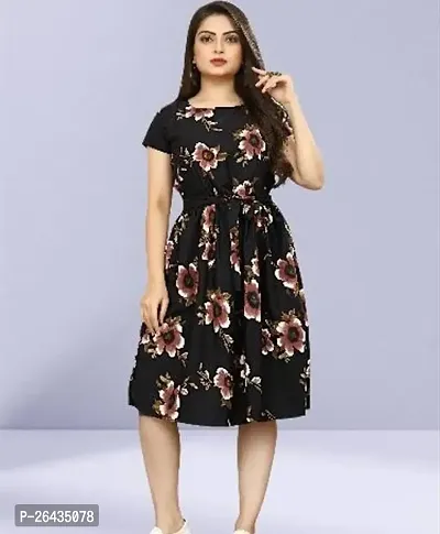 Stylish Multicolored Crepe Abstract Print A-Line Dress For Women