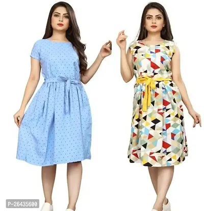 Stylish Multicolored Crepe Abstract Print A-Line Dress For Women Pack Of 2