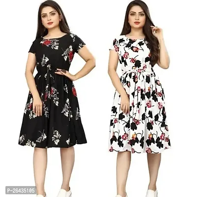 Stylish Multicolored Crepe Abstract Print A-Line Dress For Women Pack Of 2-thumb0