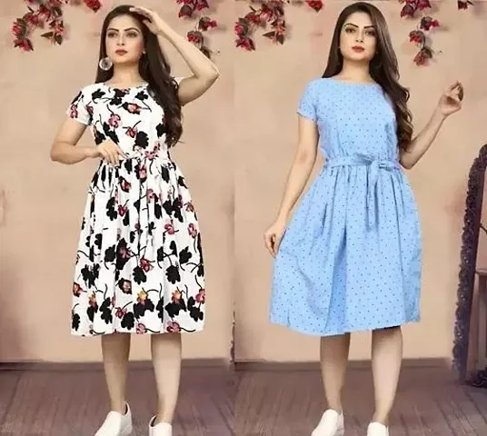 Hot Selling Printed Crepe Dresses Pack Of 2 For Women