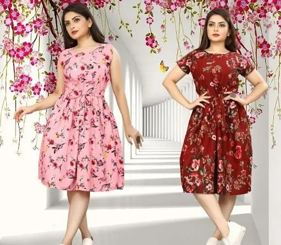 Stylish Crepe Dresses Women Pack Of 2