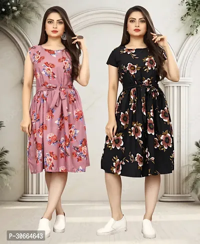 Stylish Printed A-Line Dress For Women Pack Of 2