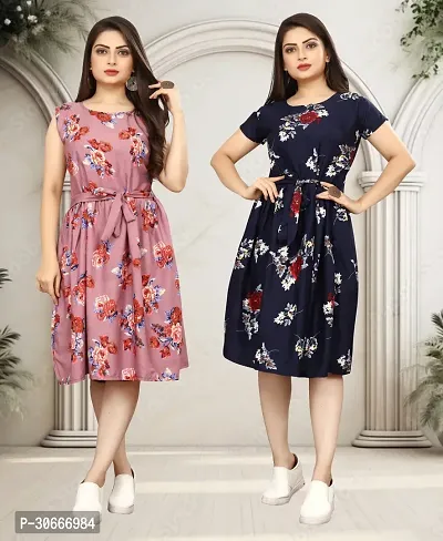 Stylish Printed A-Line Dress For Women Pack Of 2-thumb0