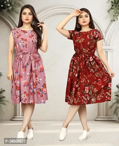 Stylish Printed A-Line Dress For Women Pack Of 2