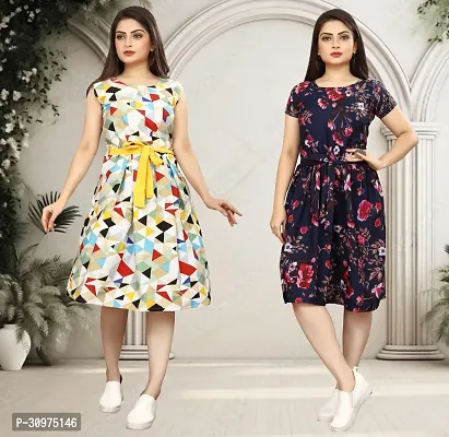 Stylish Printed A-Line Dress For Women Pack Of 2