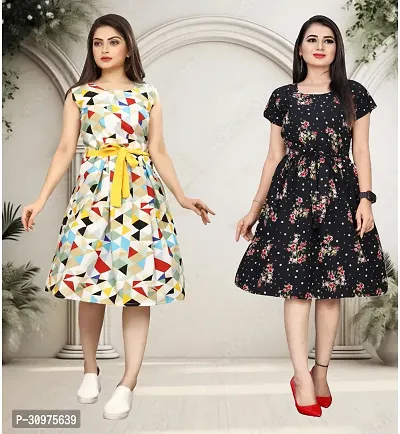 Stylish Printed A-Line Dress For Women Pack Of 2-thumb0