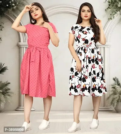 Stylish Printed A-Line Dress For Women Pack Of 2-thumb0