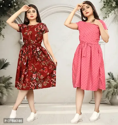 Stylish Printed A-Line Dress For Women Pack Of 2-thumb0