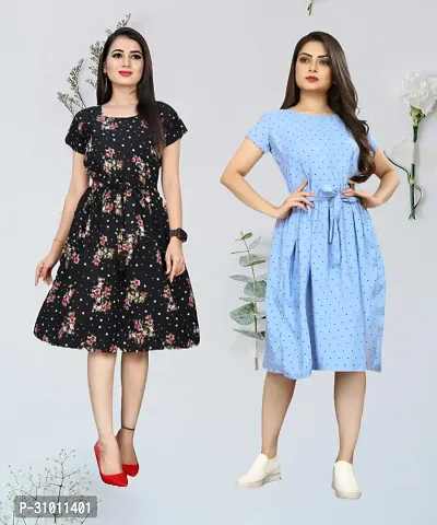 Stylish Printed A-Line Dress For Women Pack Of 2