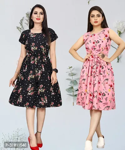 Stylish Printed A-Line Dress For Women Pack Of 2