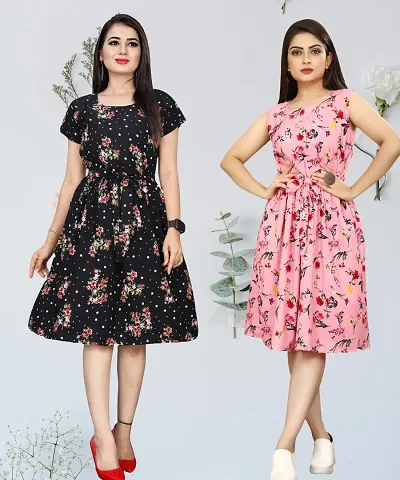 Stylish Crepe Dresses For Women Pack Of 2