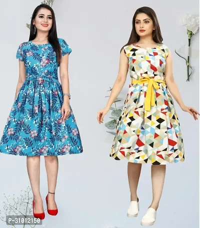 Stylish Printed A-Line Dress For Women Pack Of 2-thumb0