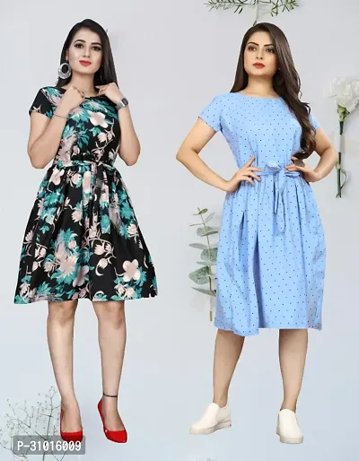 Stylish Printed A-Line Dress For Women Pack Of 2-thumb0