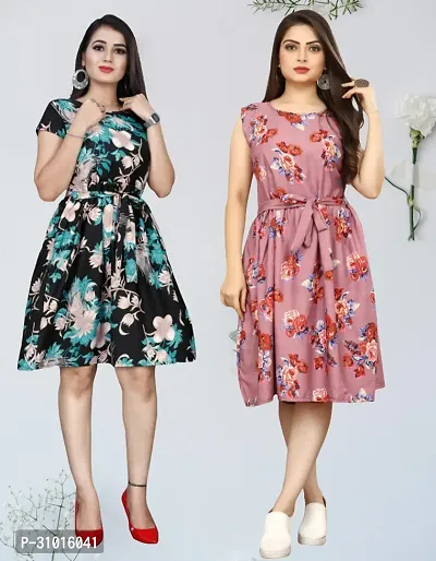 Stylish Printed A-Line Dress For Women Pack Of 2-thumb0