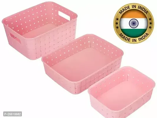 3 Pc Storage Basket For Fruits VegetablesMagazines Cosmetics Etc Storage Basket Basket For Kitchen Use Pink Colour-thumb0