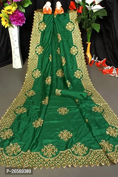 Beautiful Green Georgette Printed Sree With Blouse Piece For Women