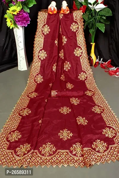 Beautiful Maroon Georgette Printed Sree With Blouse Piece For Women