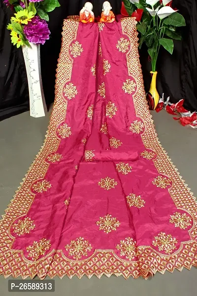 Beautiful Pink Georgette Printed Sree With Blouse Piece For Women