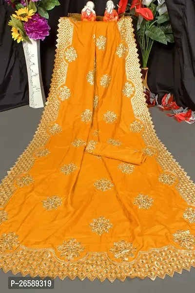 Beautiful Orange Georgette Printed Sree With Blouse Piece For Women-thumb0