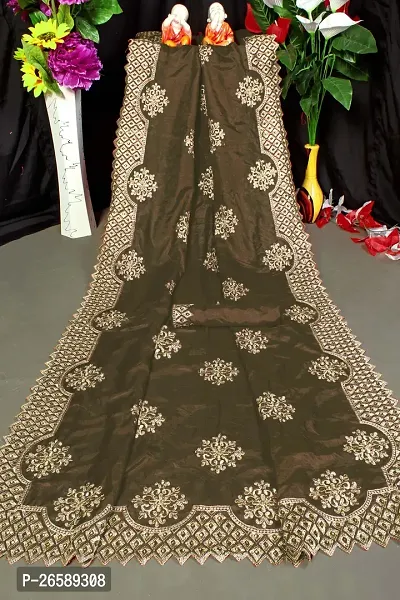 Beautiful Brown Georgette Printed Sree With Blouse Piece For Women-thumb0