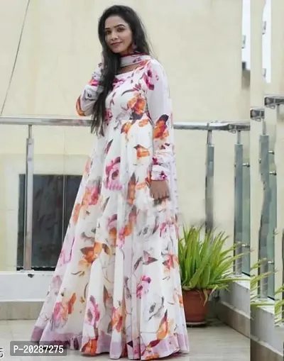 Beautiful Indo-western White Printed Georgette Gown-thumb0