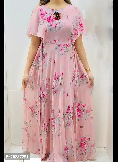 Beautiful Indo-western Pink Printed Georgette Gown-thumb0