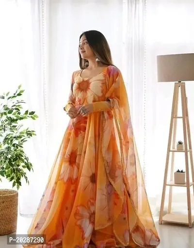 Beautiful Indo-western Orange Printed Georgette Gown-thumb0