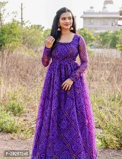 Beautiful Indo-western Purple Printed Georgette Gown-thumb0